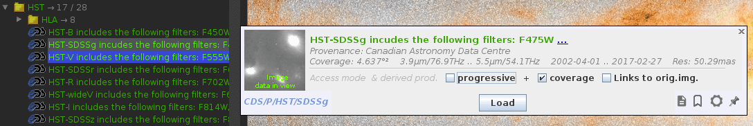 Load the HST-V MOC coverage